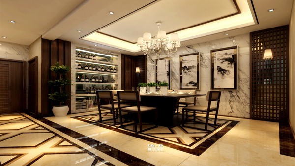 新中式别墅装修设计效果图|餐厅